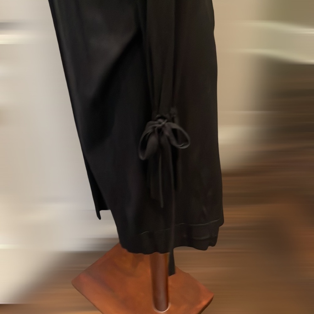 Halogen Long Open Front Duster Sweater Cardigan Ties At Cuffs Black S - Picture 3 of 6